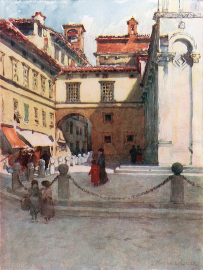 Piazza San Michele, Lucca (farvelitografi) af Robert Charles Goff