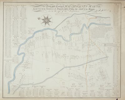 Et nyt og korrekt kort over Hackney Marsh, 1745 af Robert Davies