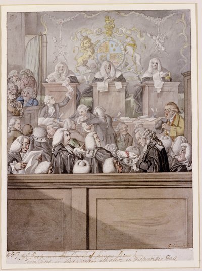 Term Time - eller advokaterne alle i live i Westminster Hall (blyant & w/c på papir) af Robert Dighton