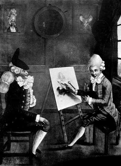Makaronimaleren, eller Billy Dimple, der sidder til sit billede, 1770 af Robert Dighton