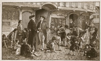 Oprindelsen af søndagsskoler: Hare Lane, Gloucester, 1780, illustration fra 