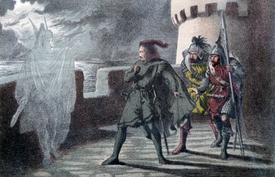 Hamlet ser sin fædres spøgelse på helsingør Slottet af Robert Dudley