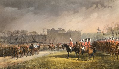 Hyde Park, prinsessen passerer de frivilliges linjer, 7. marts 1863 (kobberstik) af Robert Dudley