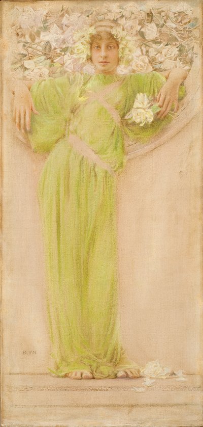 En krans af roser (juni) 1897 (Olie, pastel og blyant på lærred) af Robert Frederick Blum