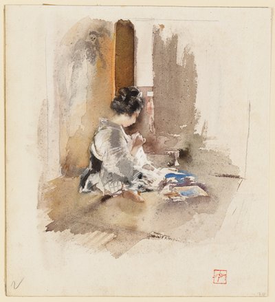 Japansk pige, der syr af Robert Frederick Blum