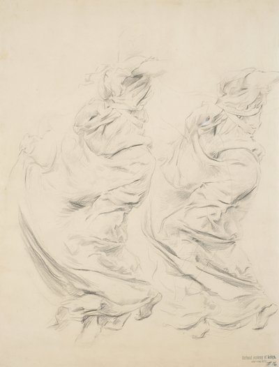 Skitse af draperi muligvis til Moods to Music-vægmaleri, 1893-95 (grafit & gul blyant på buff-vævet papir) af Robert Frederick Blum