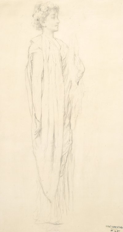 Studie af draperet kvindefigur til Moods to Music vægmaleri af Robert Frederick Blum