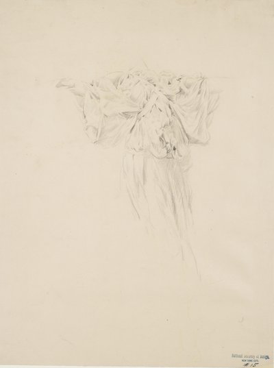 Undersøgelse af draperi til Moods to Music vægmaleri, 1893-95 (grafit med gul blyant på buffvævet papir) af Robert Frederick Blum