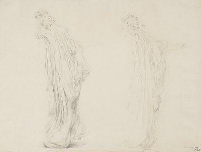 Studie af to kvindefigurer til Moods to Music vægmaleri, 1893-95 (grafit med gul blyant på cremevævet papir) af Robert Frederick Blum