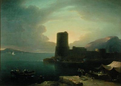 Forbjerget Posilipio, i Napoli-bugten, med Vesuv i baggrunden (olie på lærred) af Robert Freebairn