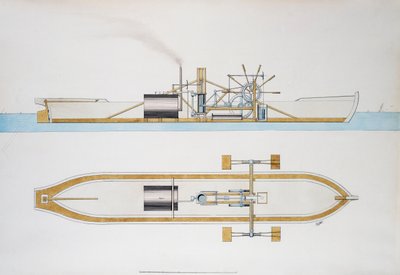 Dampbåd designet af Robert Fulton, akvarel, USA af Robert Fulton