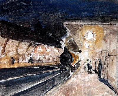 Brentwood Station, ca. 1920 (blyant, blæk, akvarel og kropsfarve på papir) af Robert Graham Dryden Alexander