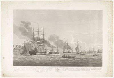 Afgang af tolv hollandske handelsskibe fra Portsmouth Harbour, 1833 (plade 2) Dette sæt på tre plader viser afgangen fra Portsmouth Harbour den 2. juni 1833 af 12 Nederlandsche Koopvaardy-skibe fra Embargo losset af Robert Havell (II)
