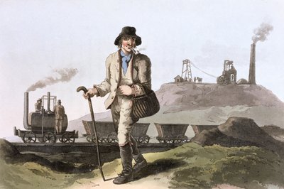 Blenkinsop damplokomotiv på Middleton colliery nær Leeds, West Yorkshire, 1814 af Robert Havell