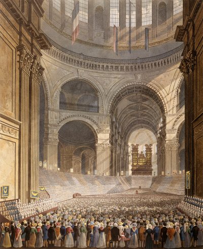 akvarel - Velgørenhedsbørnenes jubilæumsmøde i St. Pauls katedral af Robert Havell