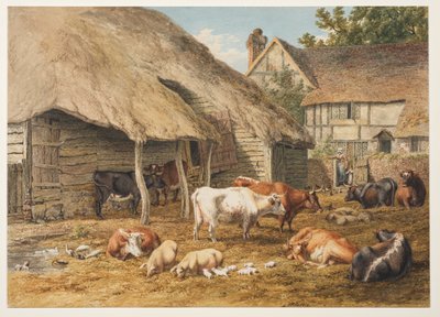 Farmyard kohtaus karjaa ja sikoja af Robert Hills