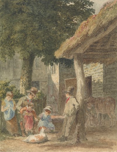Børn med hund i gården af Robert Hills