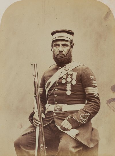 Farvesergent J. Stanton, Royal Sappers and Miners, 1856 (sepiafoto) af Robert Howlett