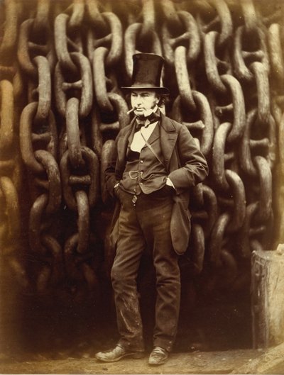 Isambard Kingdom Brunel står foran lanceringen af kæderne i Great Eastern...trykt 1863-64. af Robert Howlett