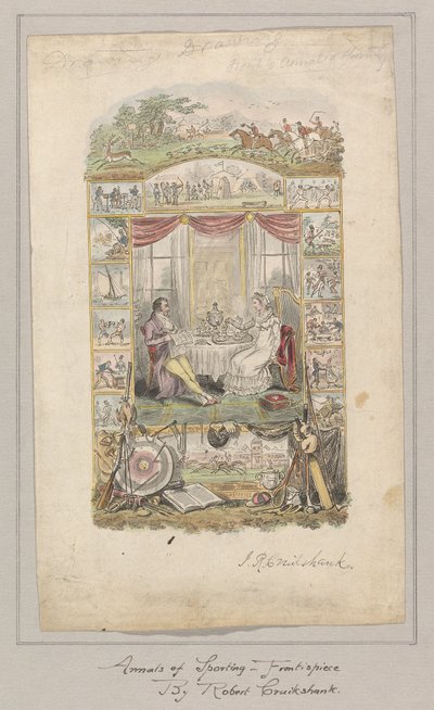 Design til frontbilledet af Annals of Sporting and Fancy Gazette, bind 1 af Robert Isaac Cruikshank