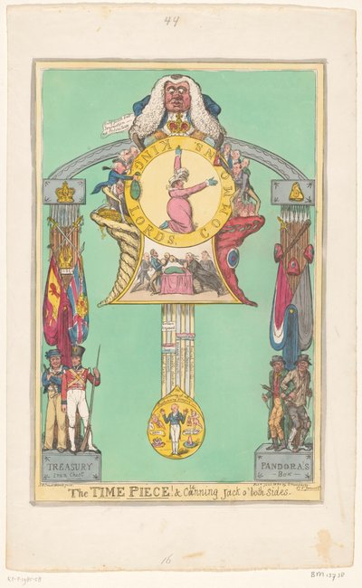 Ur med dronningen på skiven, 1820 Tidsstykket! & snu Jack på begge sider af Robert Isaac Cruikshank