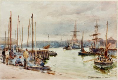 Fiskerihavn, North Shields (blyant og akvarel på papir) af Robert Jobling