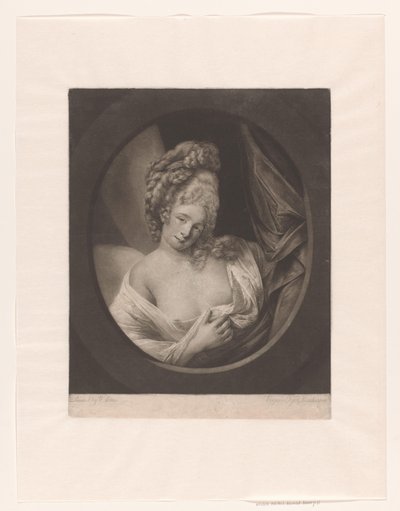 Portræt af en kvinde med delvist dækket spaltning i et boudoir, muligvis Catherine Bampfylde af Robert John Dunkarton