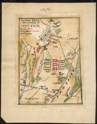 Kavalerislag, Gettysburg, Pennsylvania. 3. juli 15-30 p.m. LOC gvhs01.vhs00150 af Robert Knox Sneden