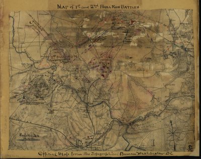 Kort over 1. og 2. Bull Run-slag. Officielt kort fra Topografisk Bureau, Washington, D.C. LOC gvhs01.vhs00239 af Robert Knox Sneden