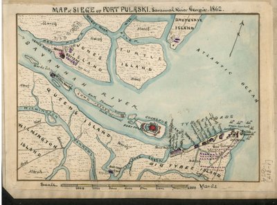 Kort over belejringen af Fort Pulaski - Savannah River Georgia. 1862. LOC gvhs01.vhs00085 af Robert Knox Sneden