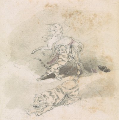 En tiger, der angriber en hest af Robert Mabon