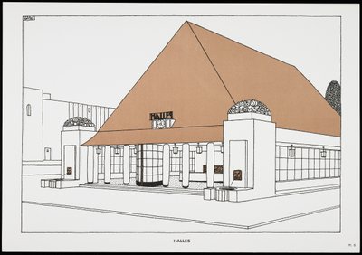 Halles, fra Une Cite Moderne, Tegninger af Rob Mallet-Stevens Architecte, 1987 (udgivet) af Robert Mallet Stevens