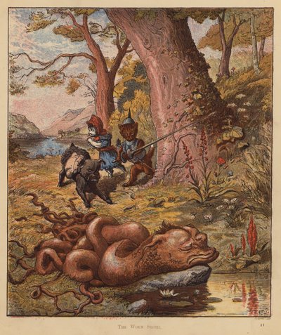 The Kitten Pilgrims: The Worm Sloth (farve litho) af Robert Michael Ballantyne