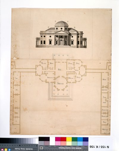 Monticello: 2. version (plan og vestlig højde) af Robert Mills