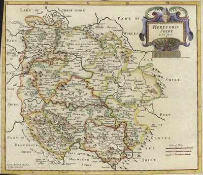 Kort over Hertfordshire (farvegravering) af Robert Morden