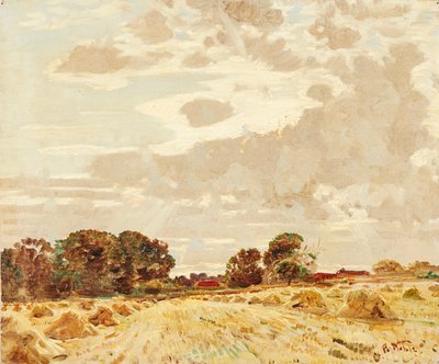 Harvest At the Knowes, East Linton (olie på lærred) af Robert Noble
