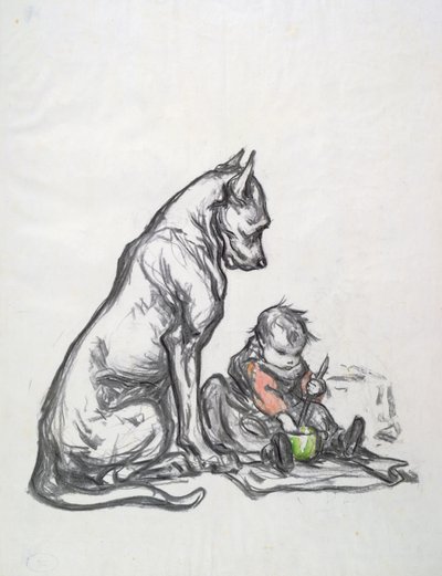 Hund og barn, tidligt 20. århundrede af Robert Noir