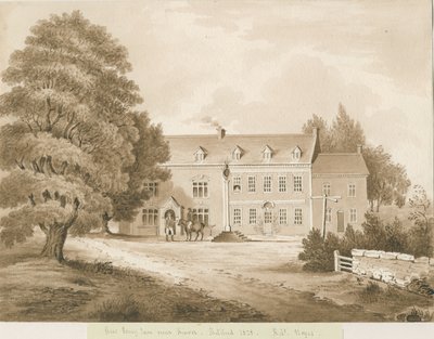 Stourton - "Stew Poney Inn near Kinver": sepia vask tegning, 1828 af Robert Noyes
