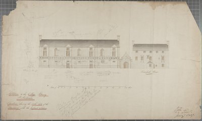 Arkitekttegning af Universitetsbiblioteket, 1827 (blyant & wc på papir) af Robert Payton Reid