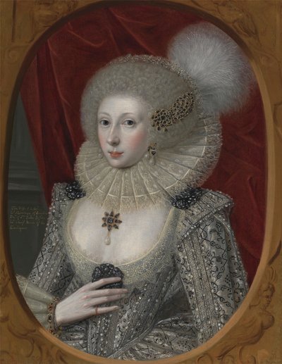 Portræt af en kvinde, muligvis Elizabeth Pope (ca. 1585; levende 1624) af Robert Peake the elder