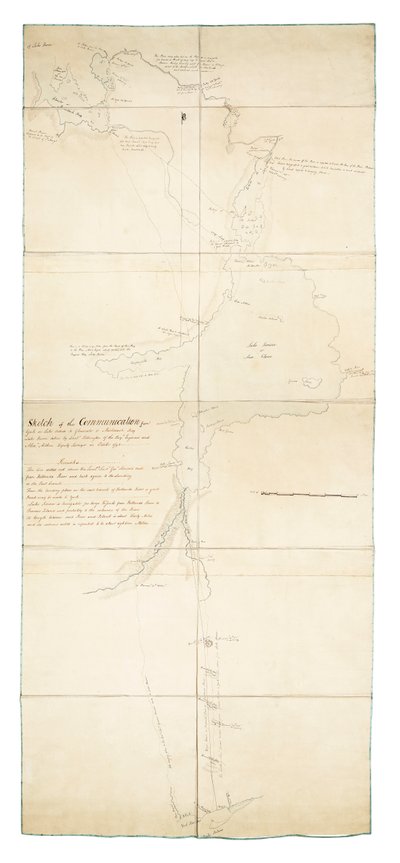 Skitse af kommunikation fra York ved Ontario-søen til Glouscester [sic] eller Machidash Bay ved Huron-søen taget af løjtnant Pilkington fra Roy.l Engineers og Alex.r Aitken Deputy Surveyor i oktober 1793. af Robert Pilkington