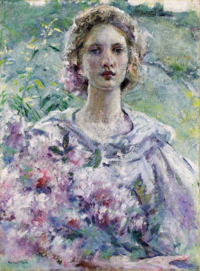 Kvinde med blomster. Maleri af Robert Reid (1862-1929). Olie på lærred. Privat samling. af Robert Reid