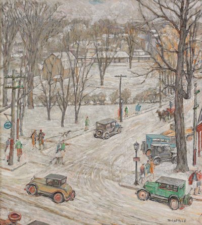 Gadescene om vinteren (olie på lærred) af Robert Reid