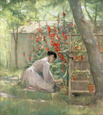 Pleje i haven (olie på lærred) af Robert Reid