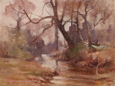 En stille lysning ved floden (olie på lærred) af Robert Russell MacNee