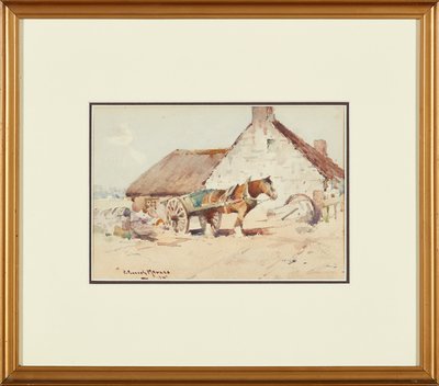Hest og vogn (akvarel) af Robert Russell MacNee