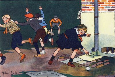 Kugle mod væggen. Indgravering i "" Hvad spiller vi? “” af E. Weber med akvareltegninger af Robert Salles (1871-1929). Librairie Garnier Freres, Paris af Robert Salles