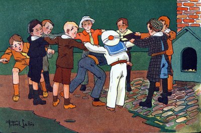 Kat og mus. Indgravering i "" Hvad spiller vi? “” af E. Weber med akvareltegninger af Robert Salles (1871-1929). Librairie Garnier Freres, Paris af Robert Salles