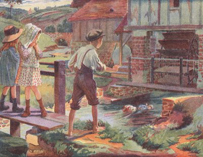 Redning af en lille piges dukke (farvelitografi) af Robert Salles