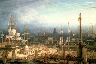Fire-mastet klipperskib i Liverpools havn, ca. 1810 af Robert Salmon